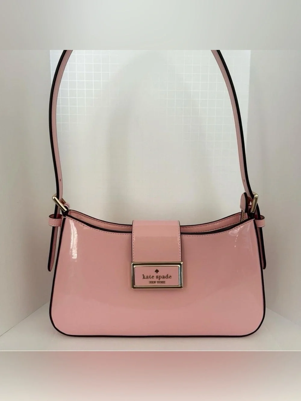 kate spade Blush Pink Patent Shoulder Bag with Gold Accent
